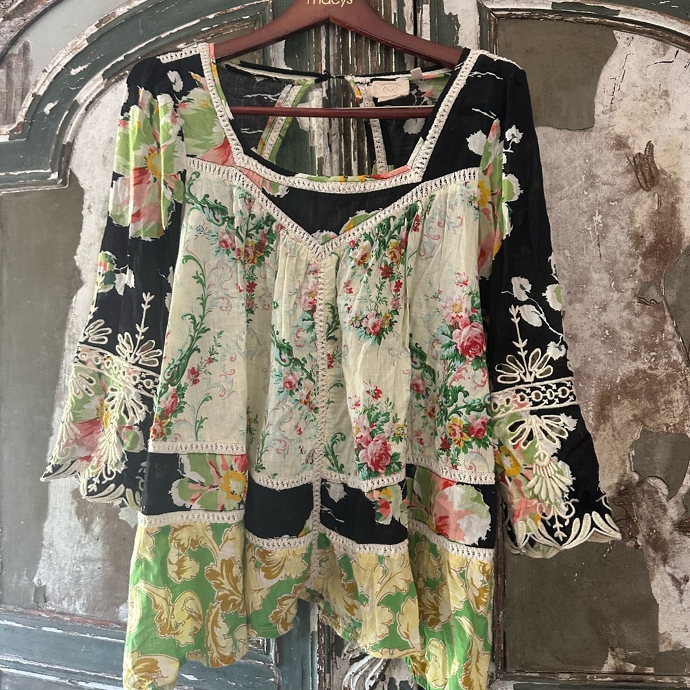 Vanessa Virginia Anthropologie Prateria Peasant Blouse Womens Size 6 Green